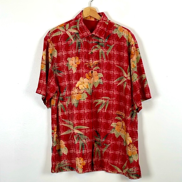 Tommy Bahama Silk Short Sleeve Mens L Tropical Paradise Print Button Down Shirt - Picture 1 of 9